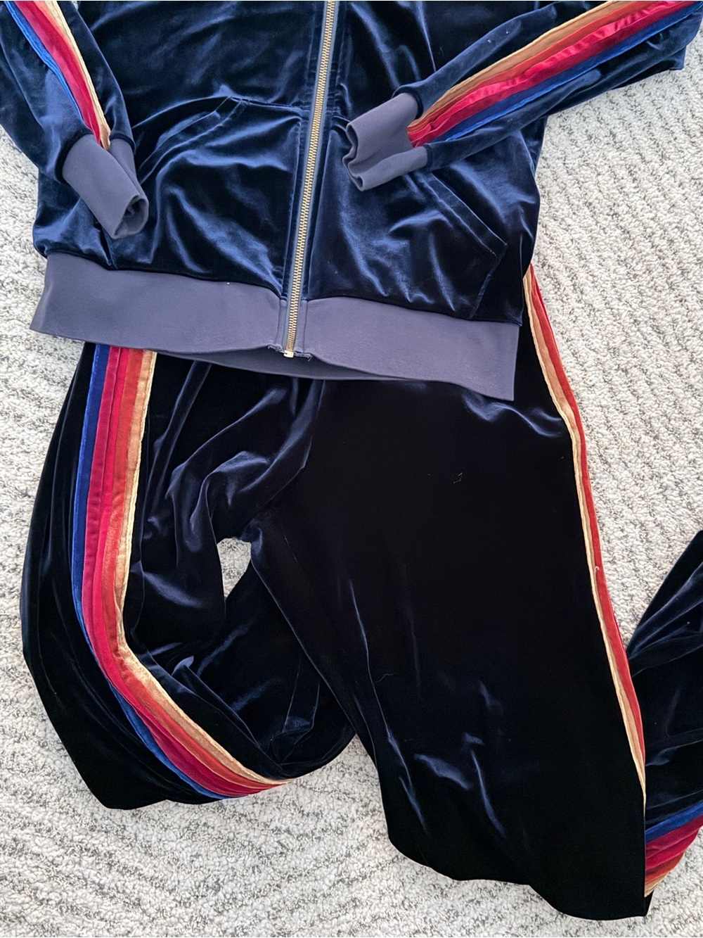 AVIATOR NATION Velvet Track Suit (set) with Rainbow Side Stripe - Navy - Picture 8 of 8